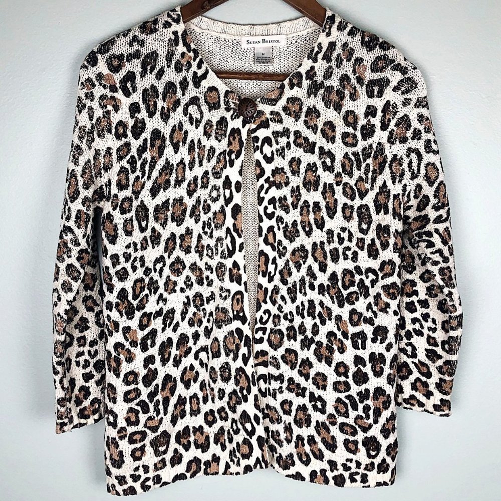 Susan Bristol Leopard Print Open Knit Cardigan - Picture 2 of 4
